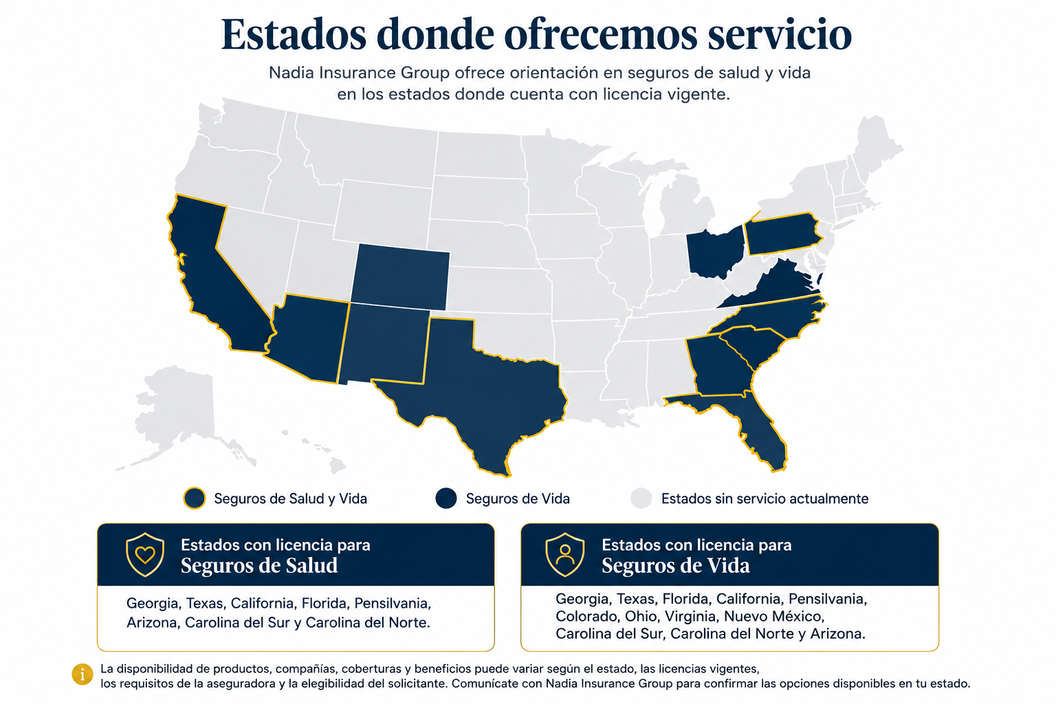 Mapa de Estados Unidos - Licencias de Seguros de Vida