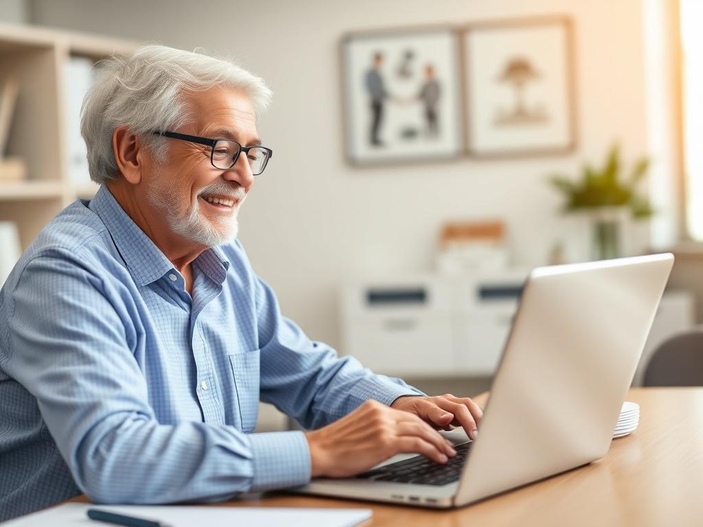 A close up shot of a friendly Medicare advisor sitting