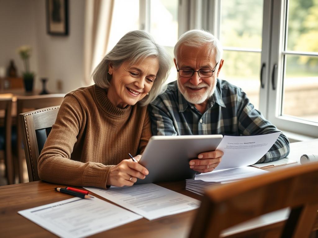 A close up of a smiling older couple sitting at