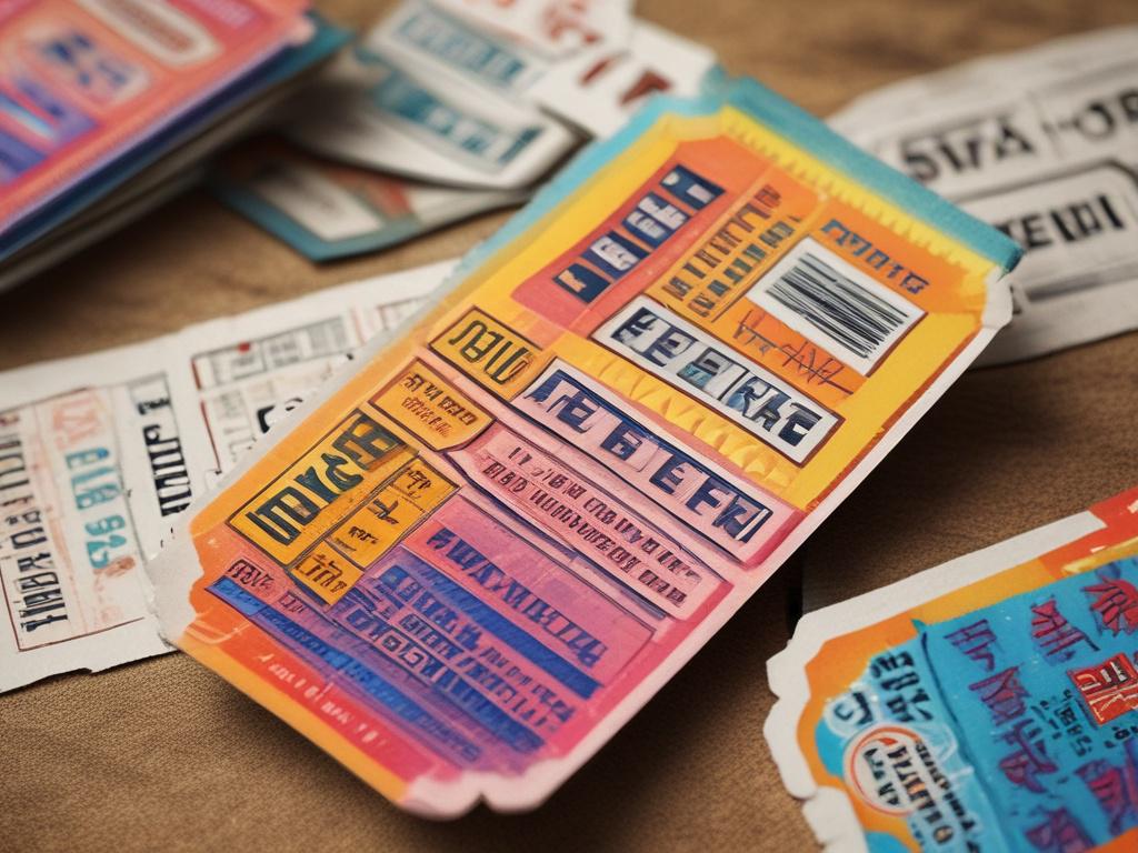 A close-up shot of colorful festival tickets displayed on a textured surface, with elements of Pacific culture subtly integrated in the background. The tickets feature vibrant designs that reflect the festival's theme, creating an inviting visual appeal. Soft natural light enhances the colors, capturing the excitement of the upcoming event. Shot with a 45mm f/1.2 lens for a hyper-realistic effect.