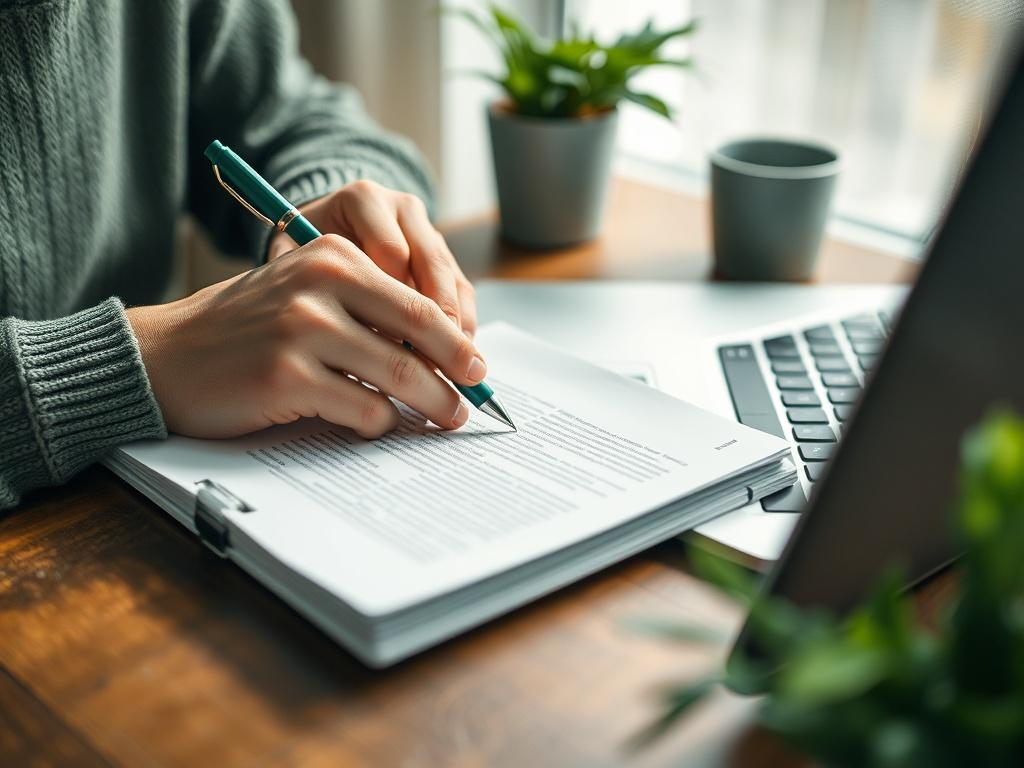 A close up of a person writing a cover letter