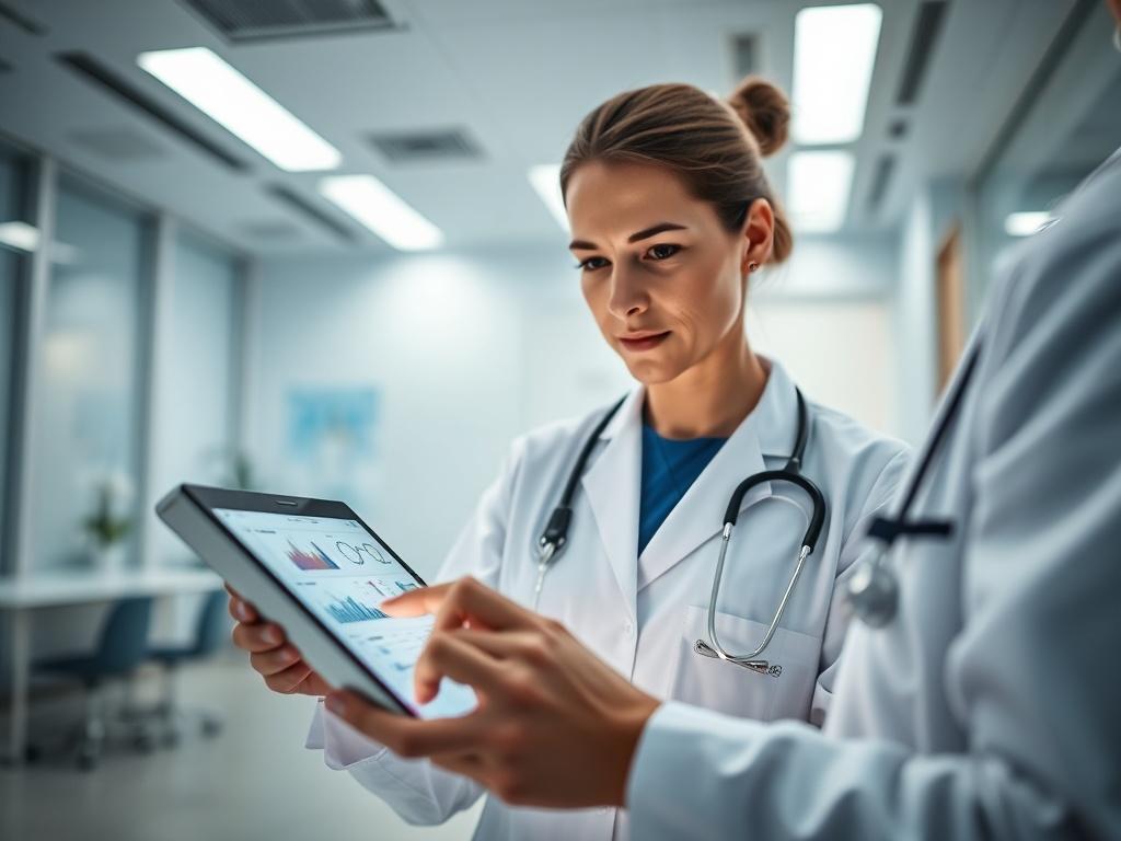 A close up shot of a healthcare professional analyzing data