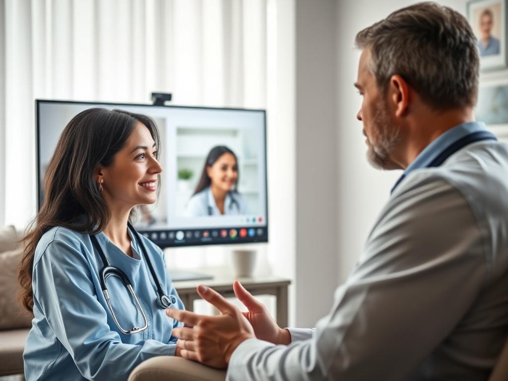 A healthcare professional engaged in a virtual consultation, discussing a