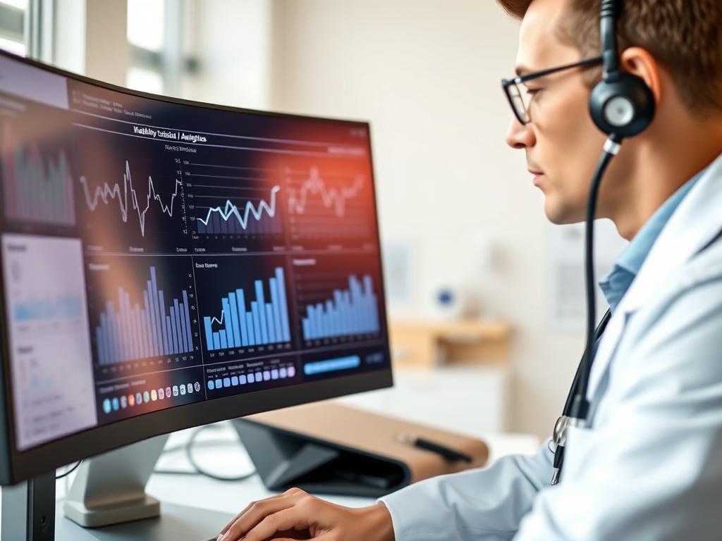 A close up of a healthcare professional examining data analytics