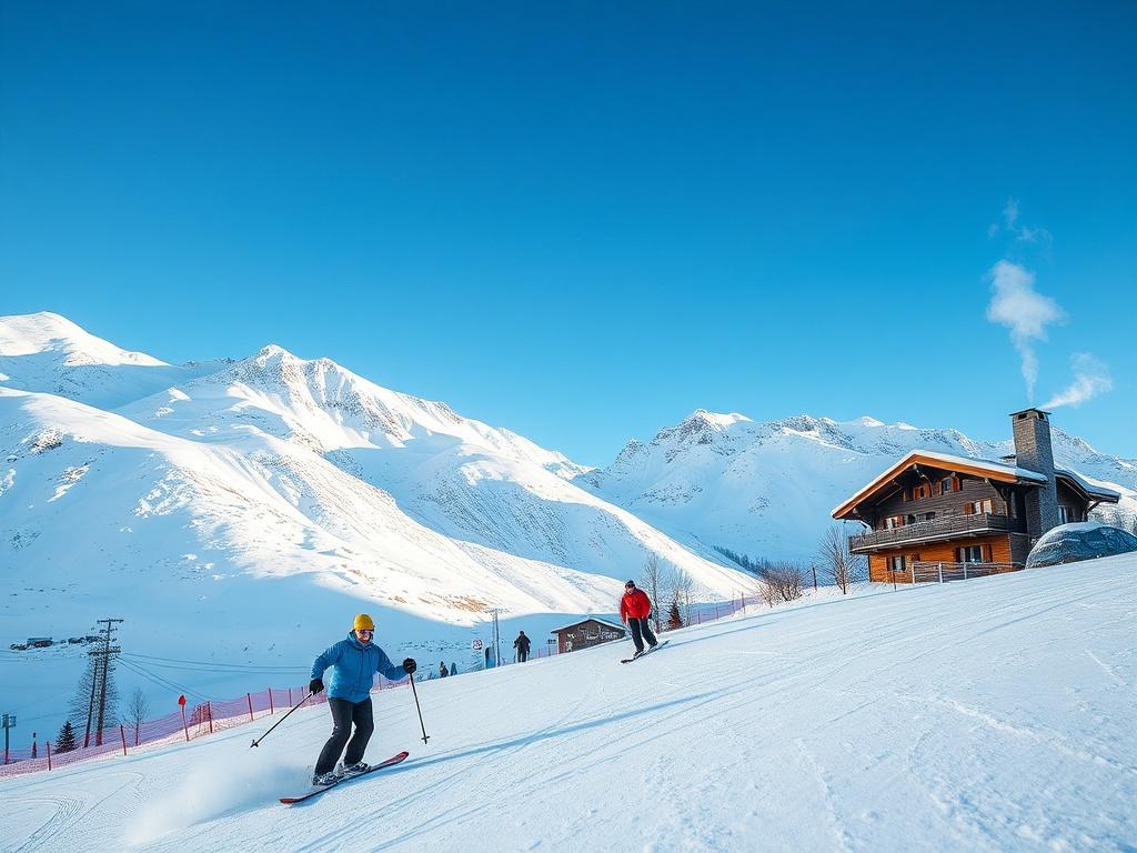 An exhilarating winter scene showcasing a ski resort in the