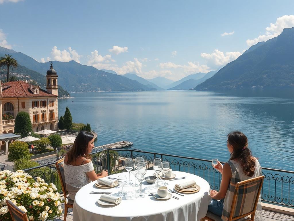 A scenic view of Lake Maggiore during Pesach, showcasing luxurious
