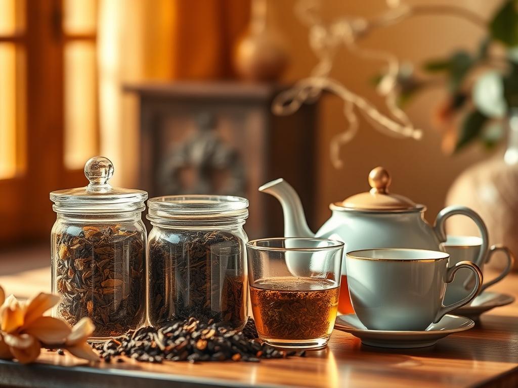 A serene setup featuring a selection of gourmet tea in
