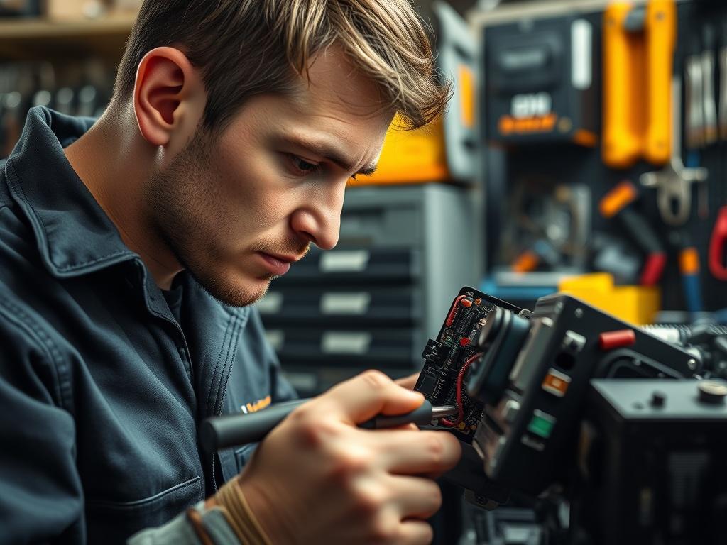 A hyper realistic close up of a technician working on