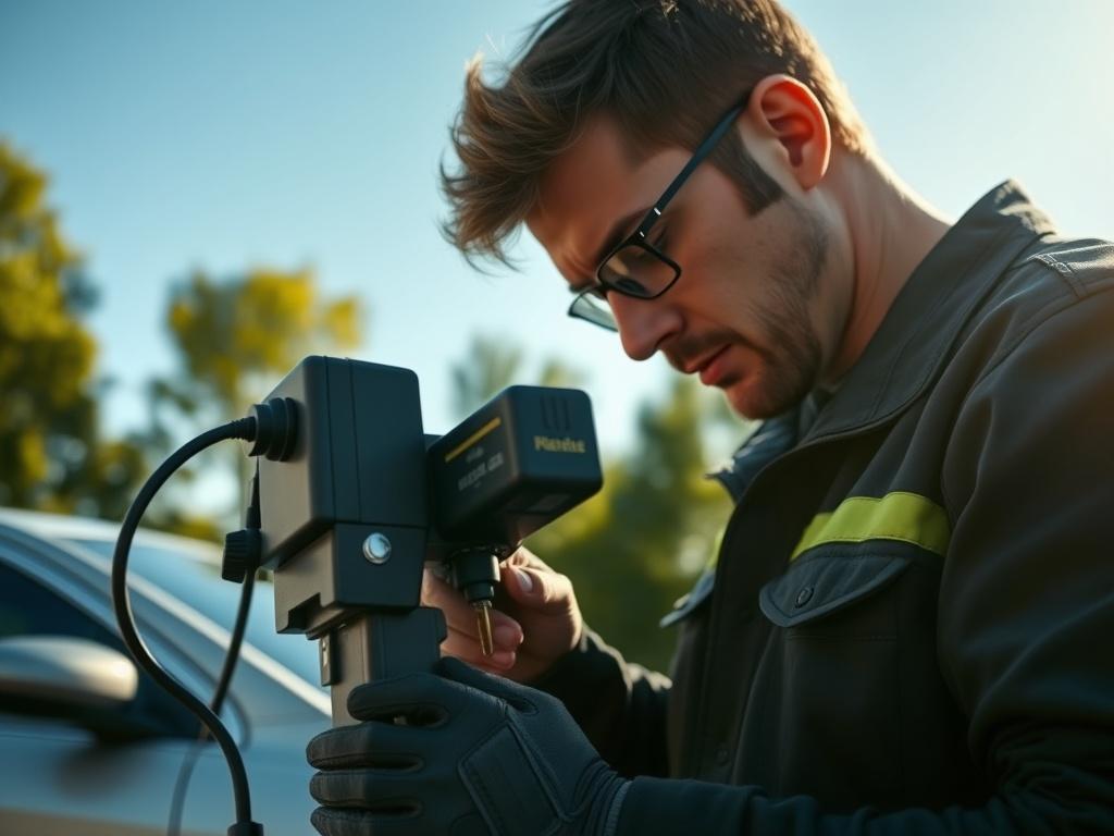 A close up shot of a mobile technician using a