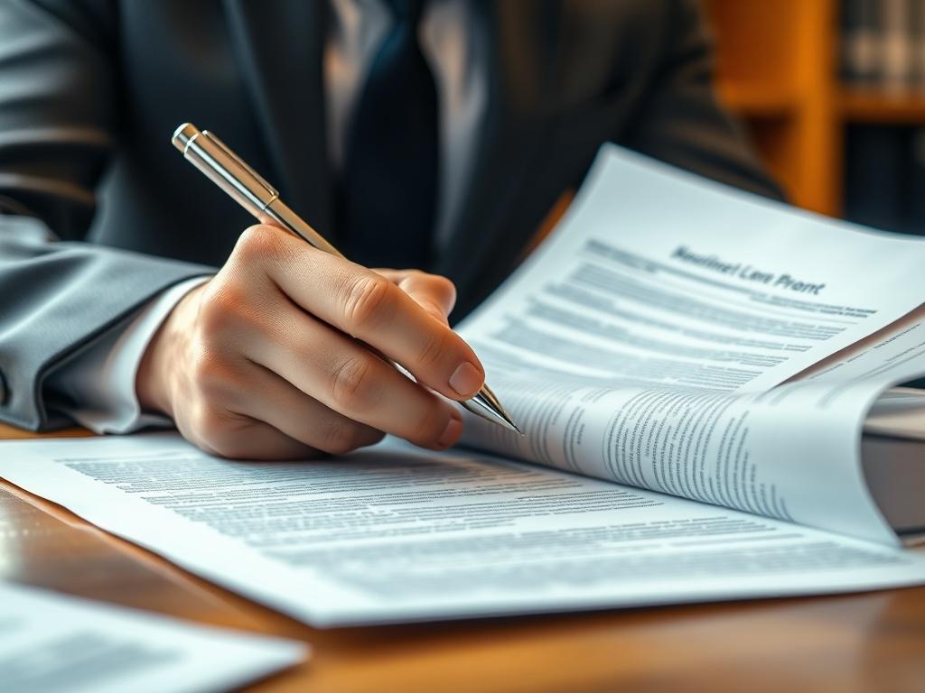 A close up shot of a lawyer reviewing a legal