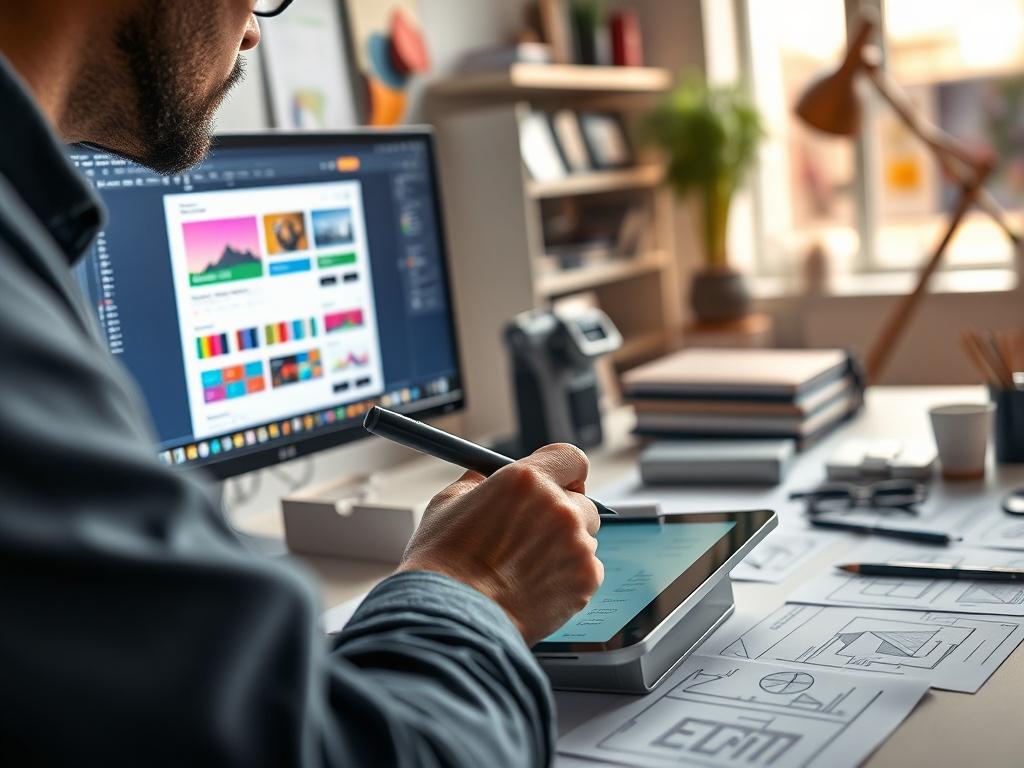 A hyper realistic close up of a web developer designing