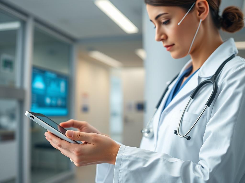A close up shot of a healthcare professional accessing patient