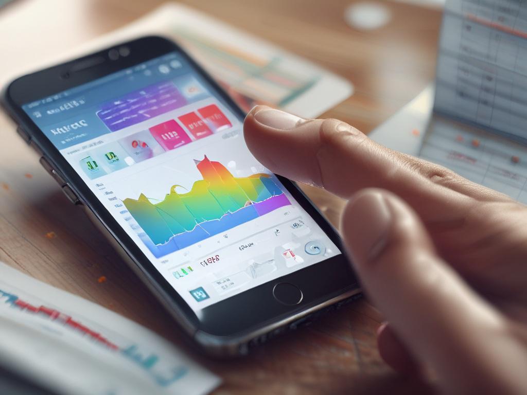 A close-up shot of a smartphone showcasing options trading strategies on a sleek app interface. The screen features colorful graphs and analytics, while the background is blurred to emphasize the phone, highlighting modern trading technology.