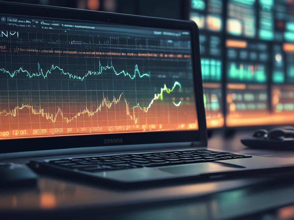 A close-up shot of a modern trading interface displaying real-time stock data on a sleek computer screen. The background is softly blurred to emphasize the data on the screen, showcasing dynamic charts and numbers. The color scheme incorporates rgb(40, 93, 225) for a professional look.