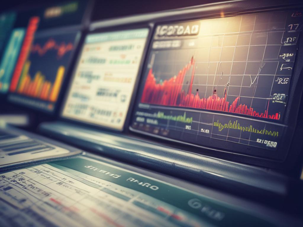 An ultra-realistic close-up of an options trading dashboard displaying various strategy recommendations and analysis. The background is softly blurred to focus on the detailed graphs and data points on the screen, using rgb(40, 93, 225) for a modern aesthetic.