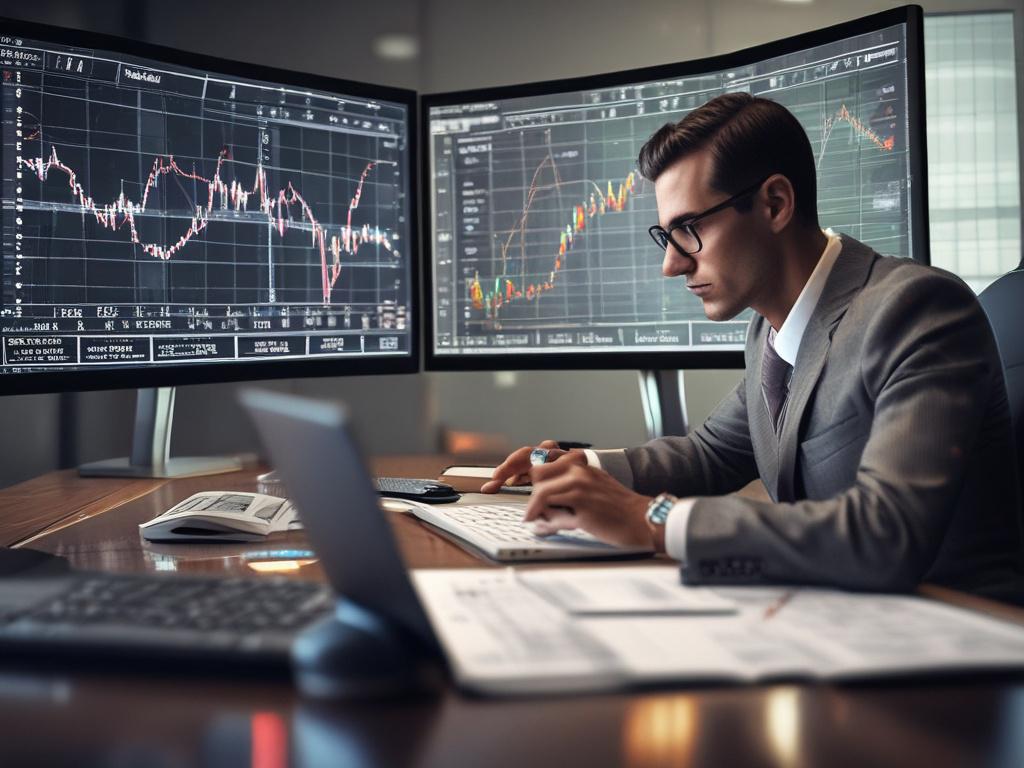 A hyper realistic close up shot of a financial analyst