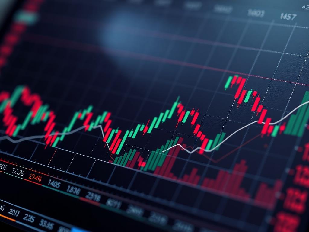 A hyper-realistic close-up of a historical stock chart showcasing various price movements and trends over time. The chart should be filled with intricate details, such as candlestick patterns and volume bars, all set against a sophisticated backdrop. The colors should harmonize with rgb(40, 93, 225), creating an immersive visual experience for traders.