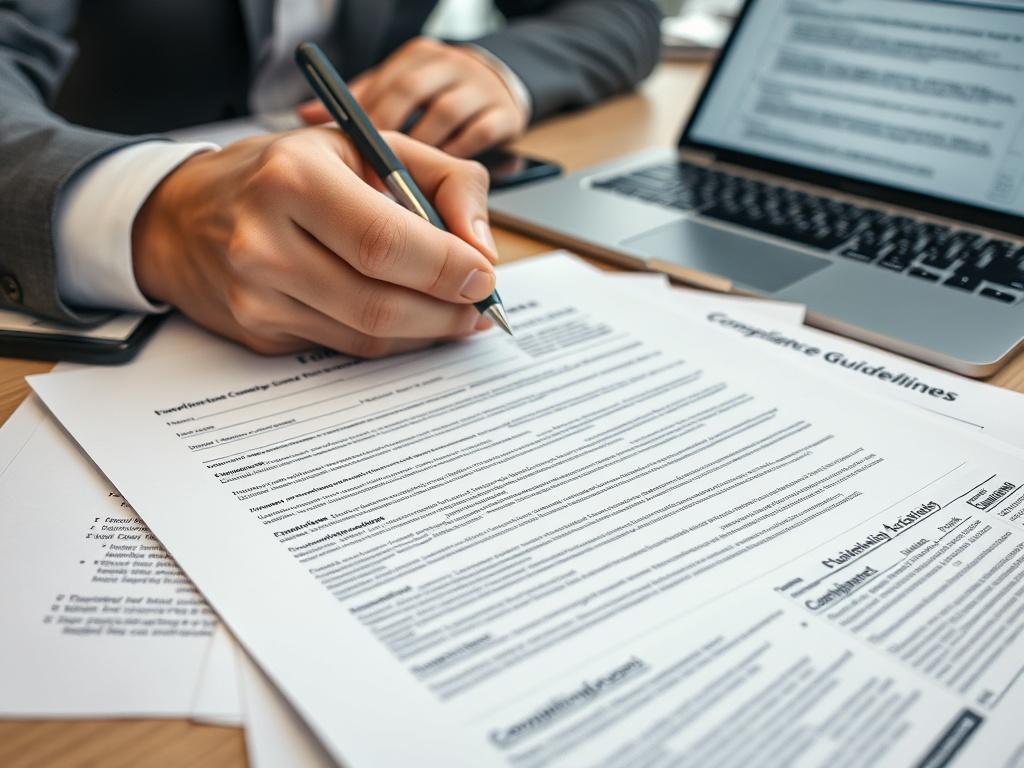 A close up of an open document with compliance forms