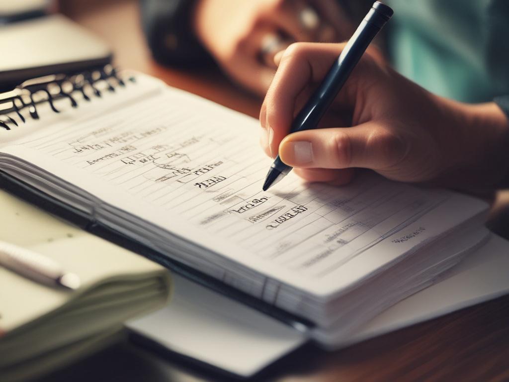 A close up shot of a person writing financial goals