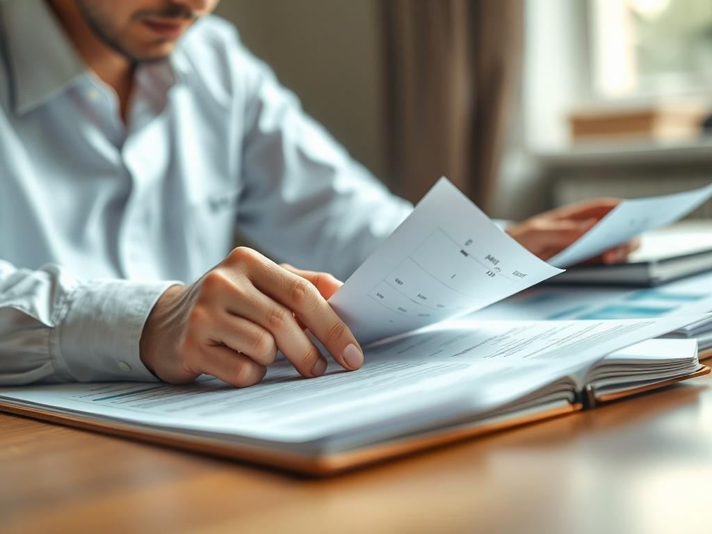 A close up shot of a person reviewing documents on