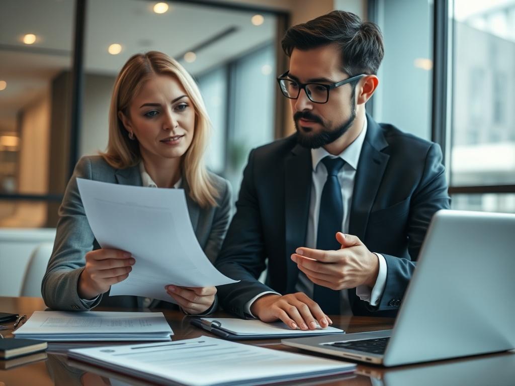 A close up shot of a legal consultant discussing documents