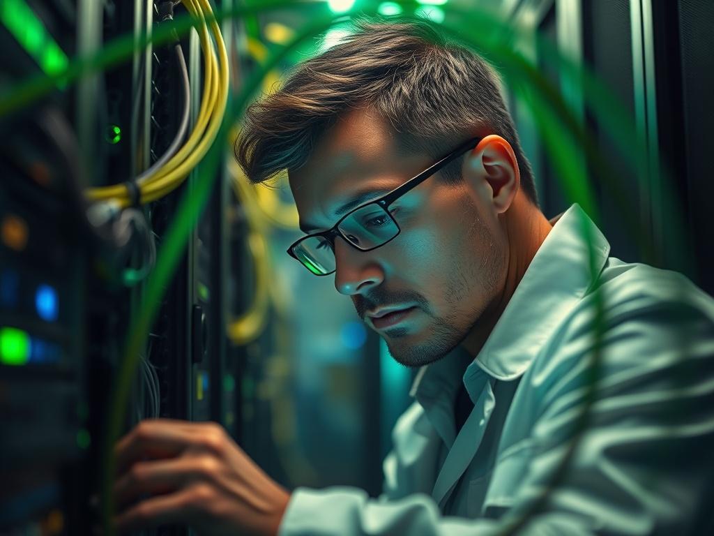 A close up shot of a professional IT technician working