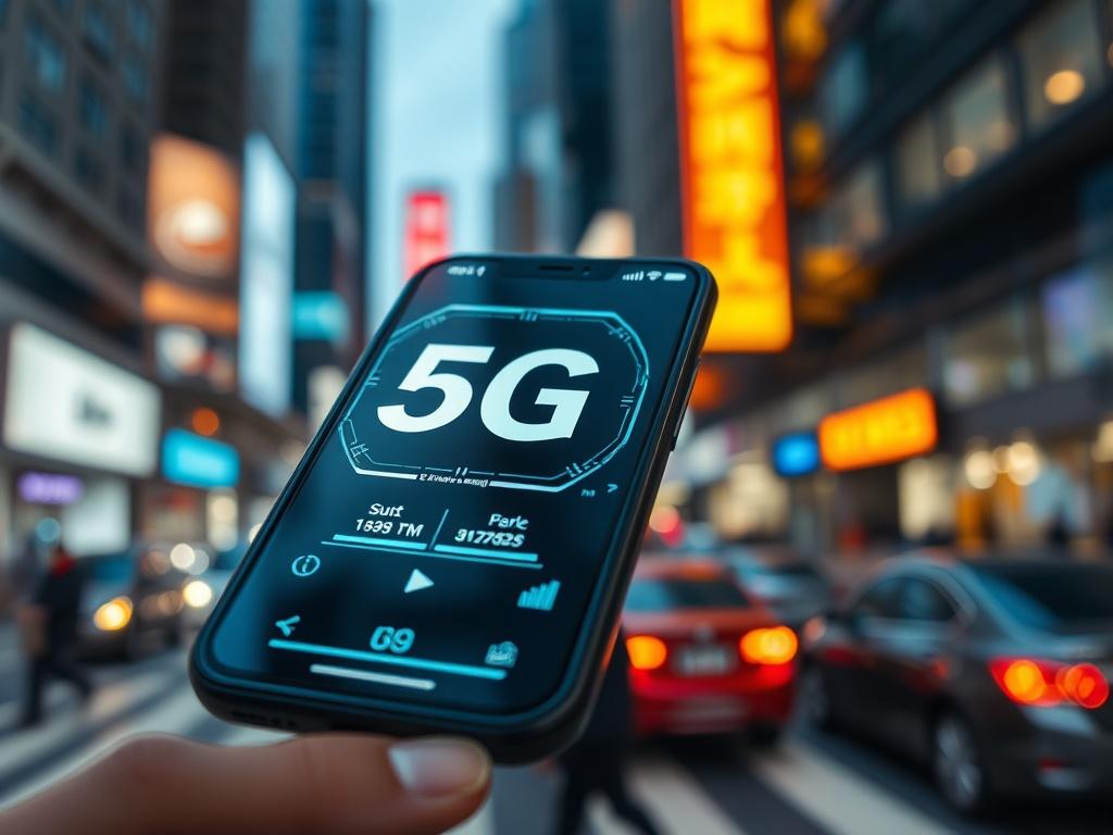 A close up shot of a smartphone displaying 5G connectivity