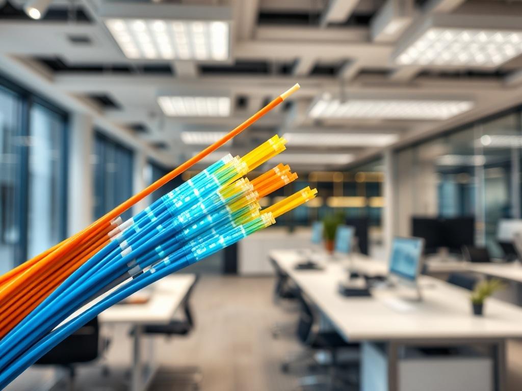 A close up shot of a fiber optic cable installation