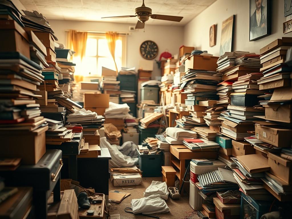 A realistic high resolution close up image of a cluttered