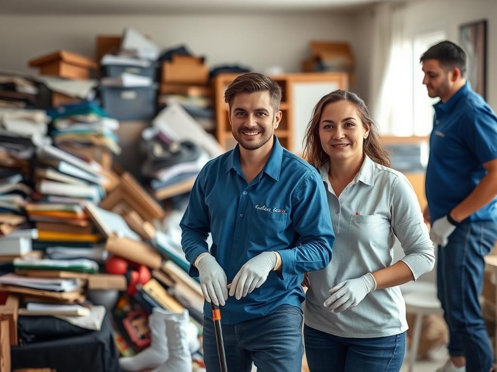 A focused shot of a professional team clearing out a