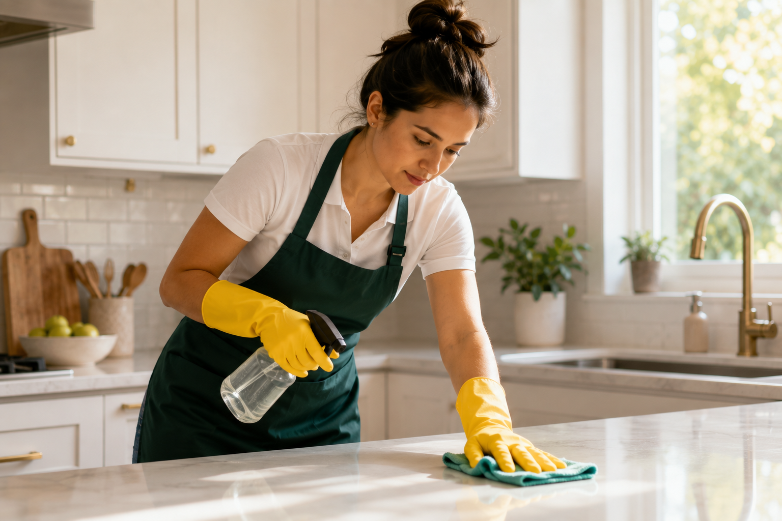 Cleaner deep-scrubbing a kitchen surface