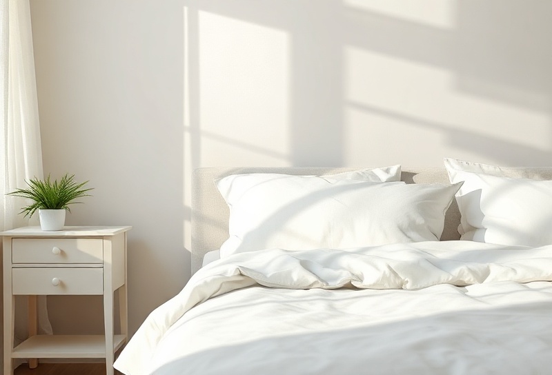 Freshly made bed in a clean, serene bedroom