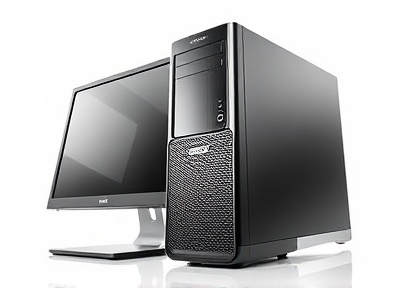 Desktop computer tower and monitor