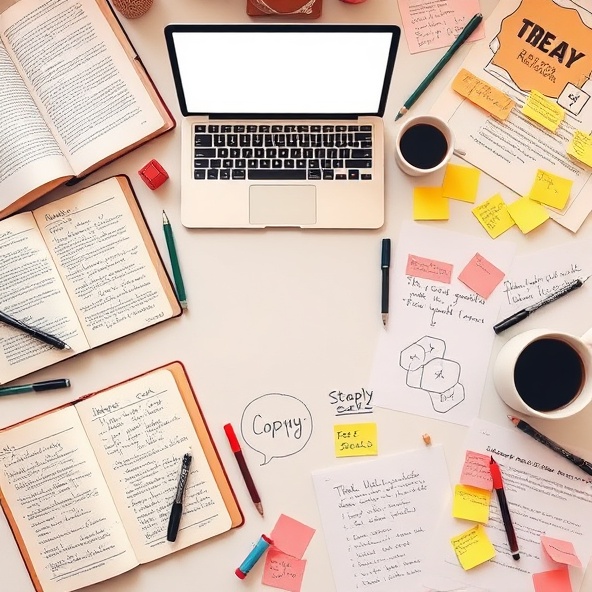Discovery process - brainstorming materials, notebooks, and research