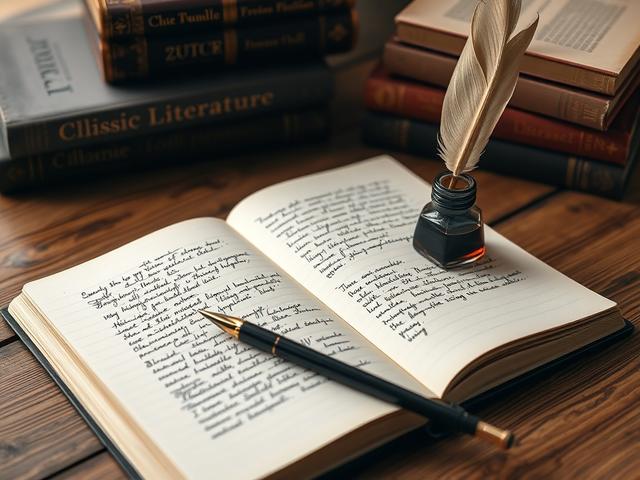 **AI Image Generation Prompt:**

Create a realistic high-resolution photo featuring an open notebook on a wooden table, representing the theme "Grammar or Fancy Words: What Really Matters in Writing?". The notebook should have handwritten notes, showcasing a mix of well-structured sentences and some embellished vocabulary to illustrate the contrast between grammar and fancy words. 

The composition should be simple and clear, with the notebook positioned centrally in the frame, inviting the viewer’s attenti