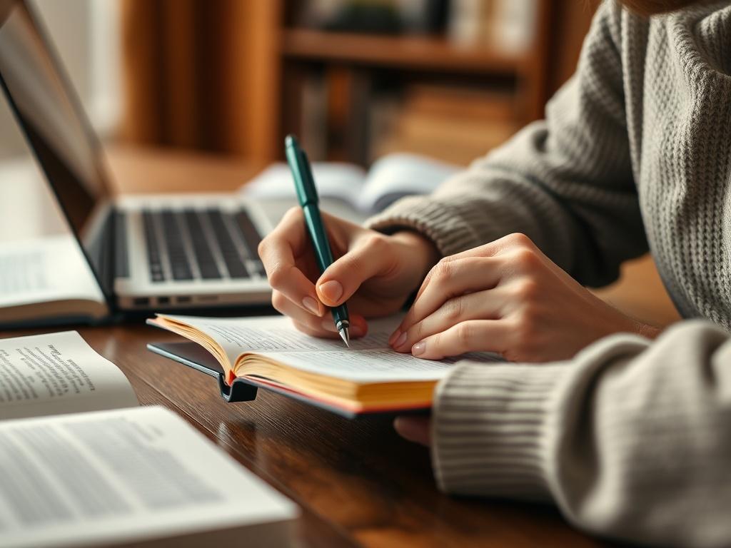 A hyper realistic close up of a person writing in