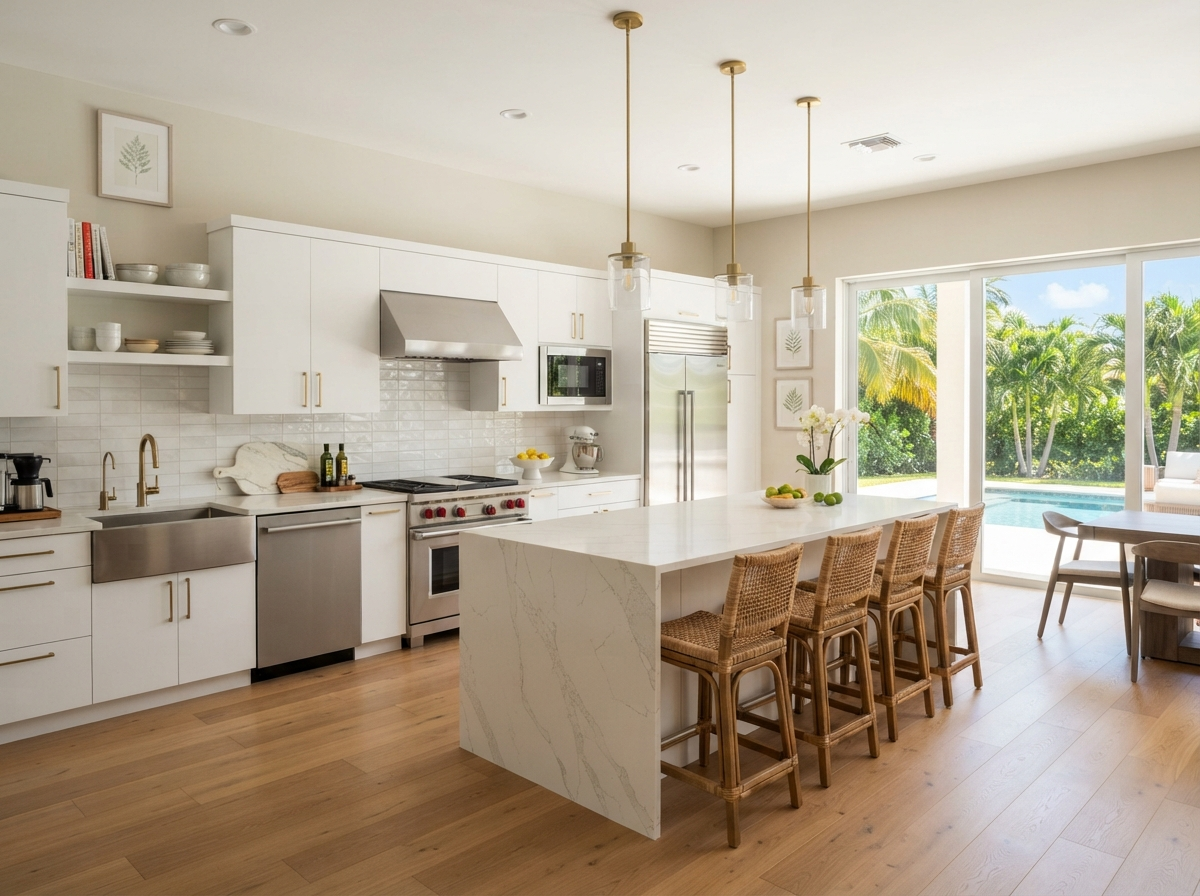 Modern kitchen with professionally painted soft neutral walls and clean finish