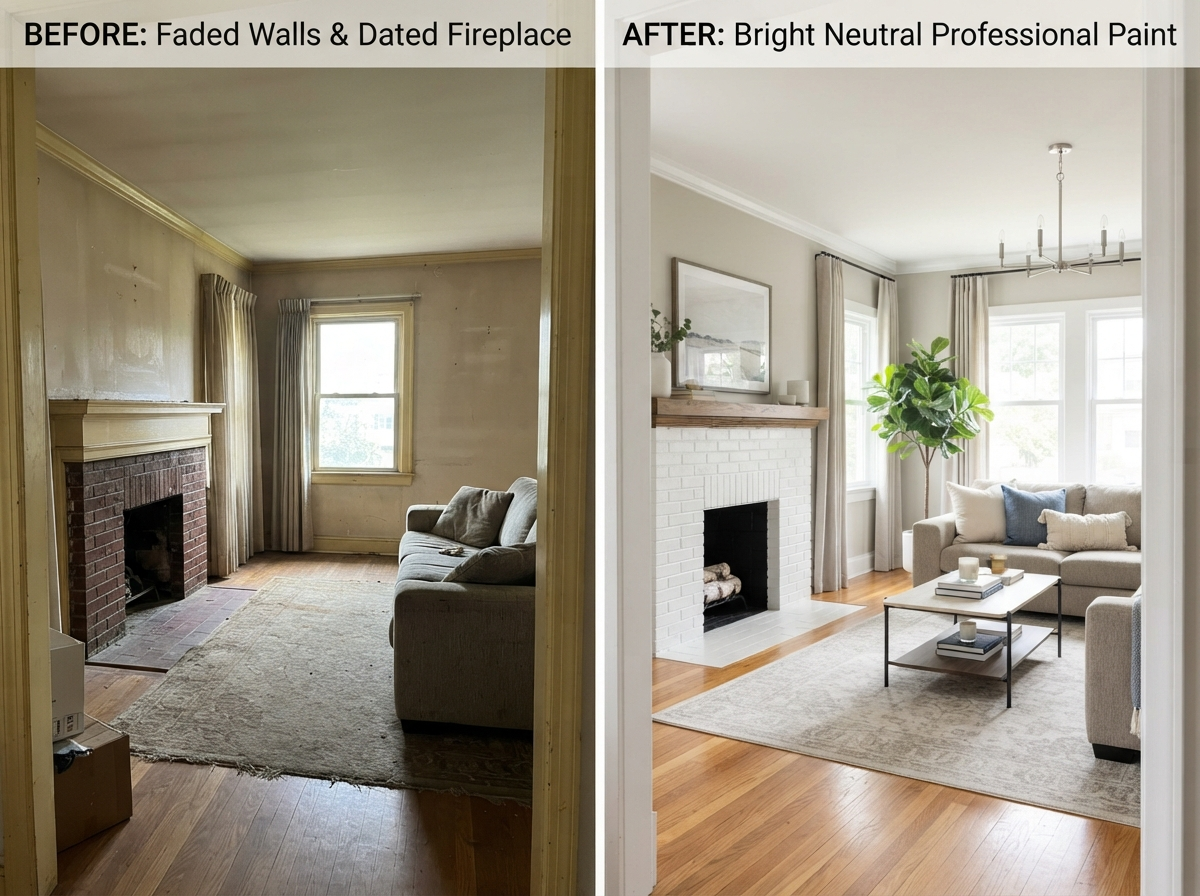Living room before and after professional interior painting transformation