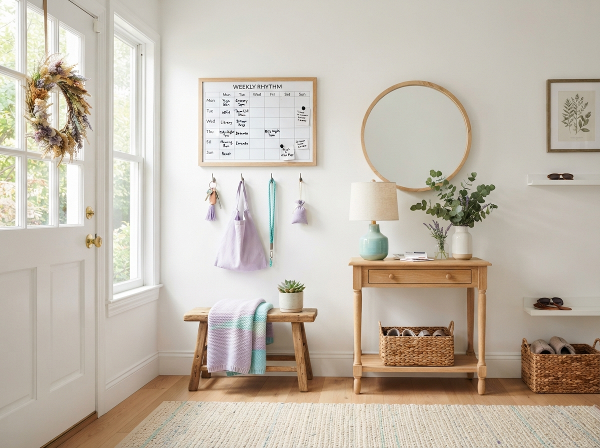 Bright, freshly cleaned home entryway representing a weekly recurring cleaning schedule