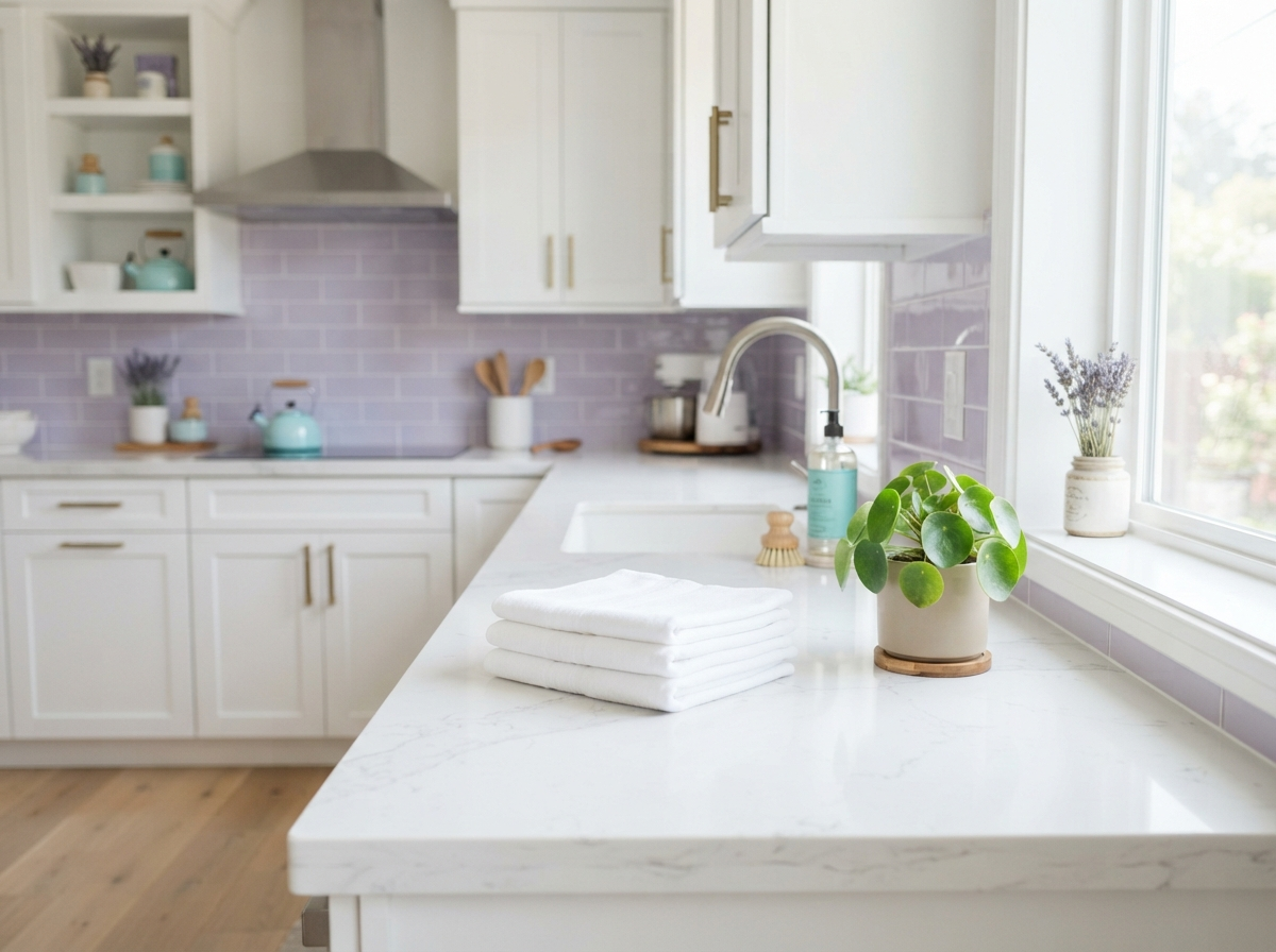Sparkling clean kitchen counter after a regular residential cleaning by Lili Sunshine Cleaning