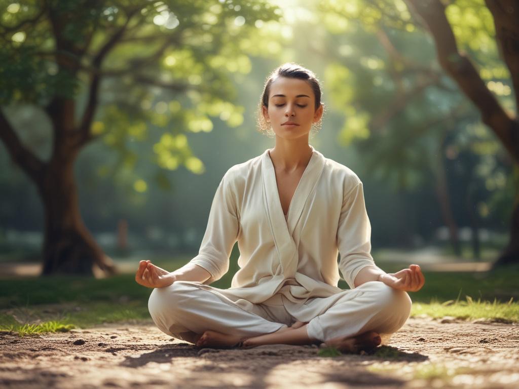 realistic high resolution of a person meditating in a tranquil