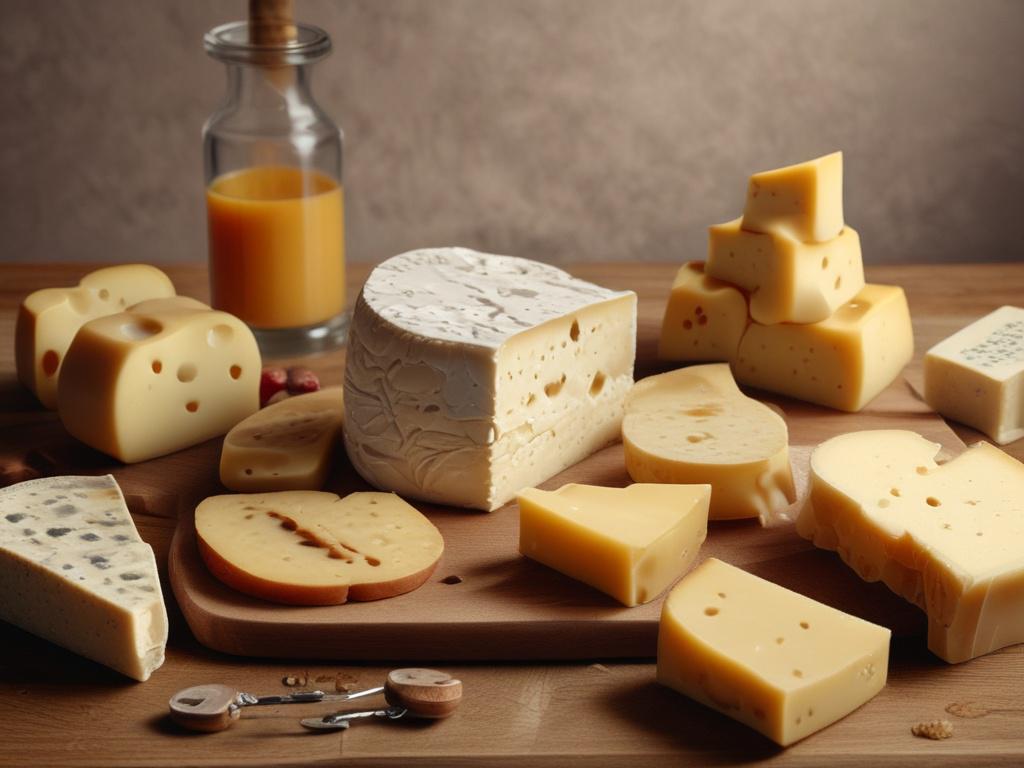 **AI Image Generation Prompt:**

Create a realistic high-resolution photo that captures the essence of Swiss cheese, specifically focusing on a beautifully arranged cheese platter featuring various traditional Swiss cheeses. The composition should be simple and clear, with one main subject: a rustic wooden cheese board placed on a soft, textured tablecloth. 

Showcase a selection of cheese types such as Emmental, Gruyère, and Raclette, beautifully sliced and artistically arranged to highlight their unique t