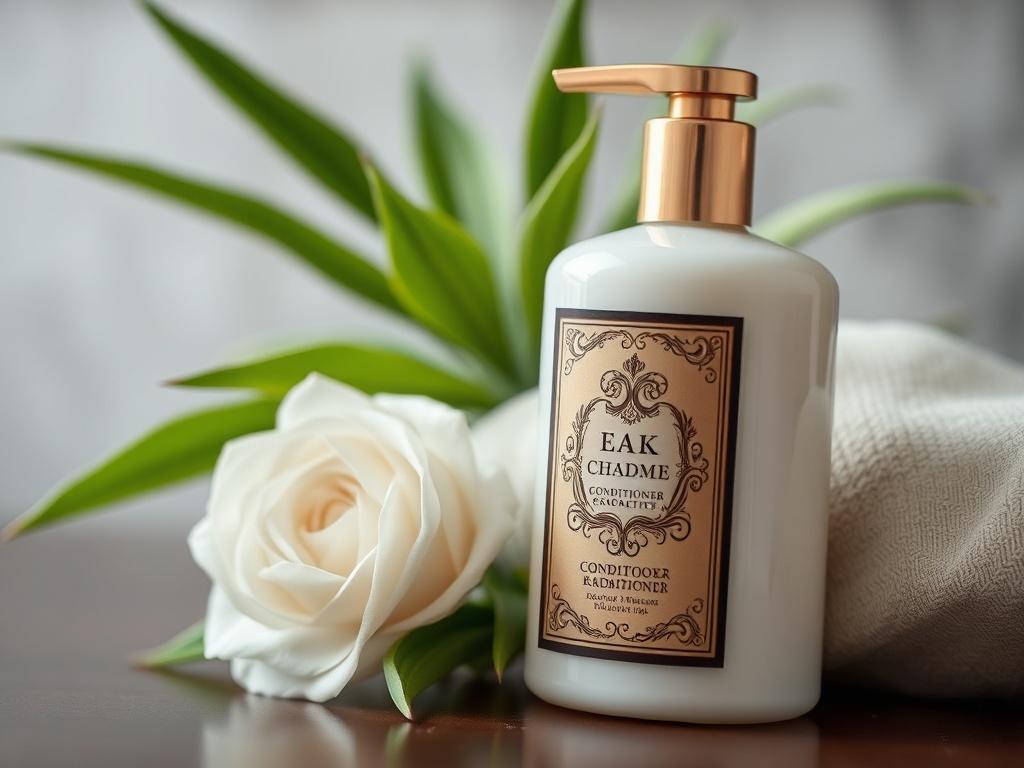 An exquisite close up of a conditioner bottle, designed with