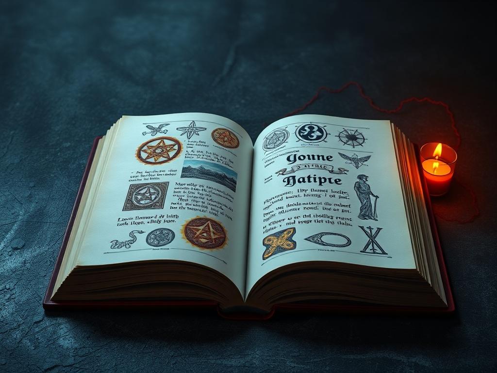 A high-resolution image of an open ebook displaying mystical symbols and vibrant illustrations, set against a dark, textured background with subtle glowing accents, emphasizing the themes of occult philosophy and psychic abilities.