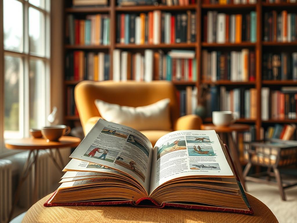 Create a realistic high-resolution photo of a cozy, inviting reading nook that embodies the essence of indie authors and their unique voices. Position a single, open book in the foreground, showcasing its colorful cover with intriguing illustrations indicative of its indie nature. The pages should be slightly worn to suggest it’s a beloved read.

In the background, softly blurred shelves lined with diverse novels from various indie authors create a warm, inviting atmosphere, emphasizing the contributions of these creative writers. Natural light streams in from a nearby window, casting gentle highlights on the book and illuminating the reading nook's soft, comforting furnishings. 

Use warm, earthy tones to enhance the cozy ambiance, with a comfortable armchair and a small side table containing a steaming cup of tea or coffee. Ensure the overall composition is simple and clear, focusing solely on the inviting scene that invites viewers to discover the diverse worlds crafted by indie authors. The image should create a feeling of warmth, inspiration, and curiosity, perfect for the blog titled "Exploring the World of Indie Authors." Render the photo with hyper-realistic detail, capturing textures and colors vividly. The primary color rgb(249, 209, 121) should be subtly incorporated throughout the image, evoking a sense of warmth and comfort.