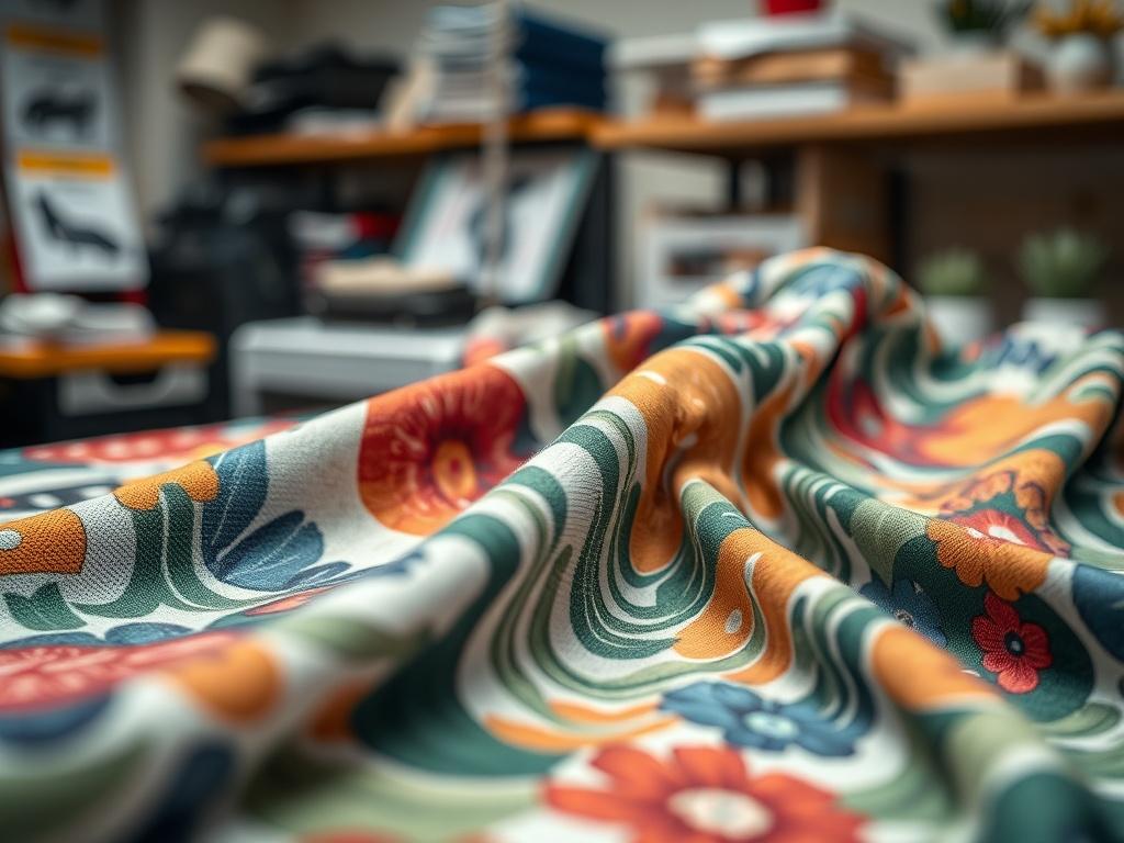 A hyper realistic close up shot of printed fabrics using