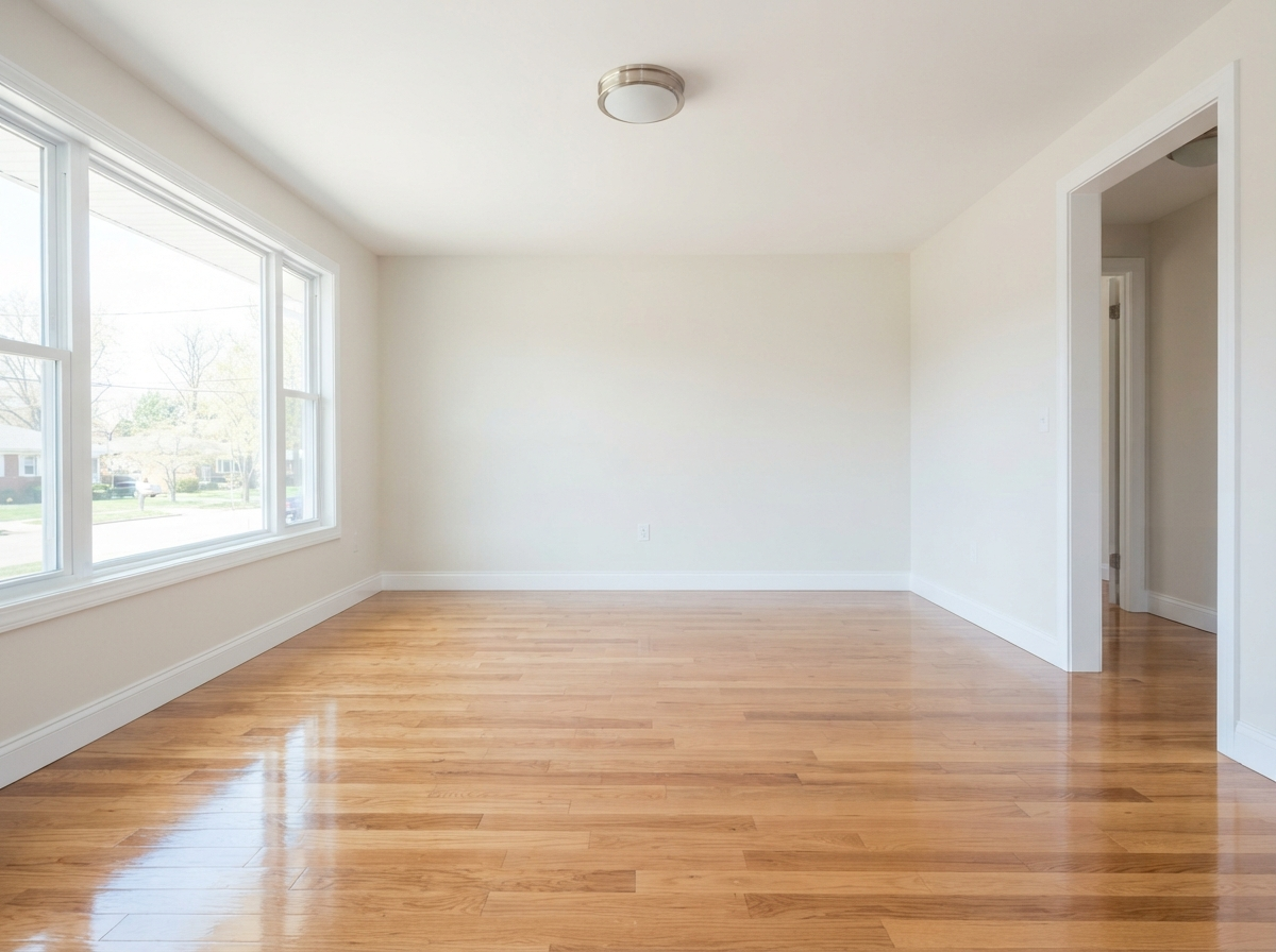 Move-out ready living room with pristine hardwood floors