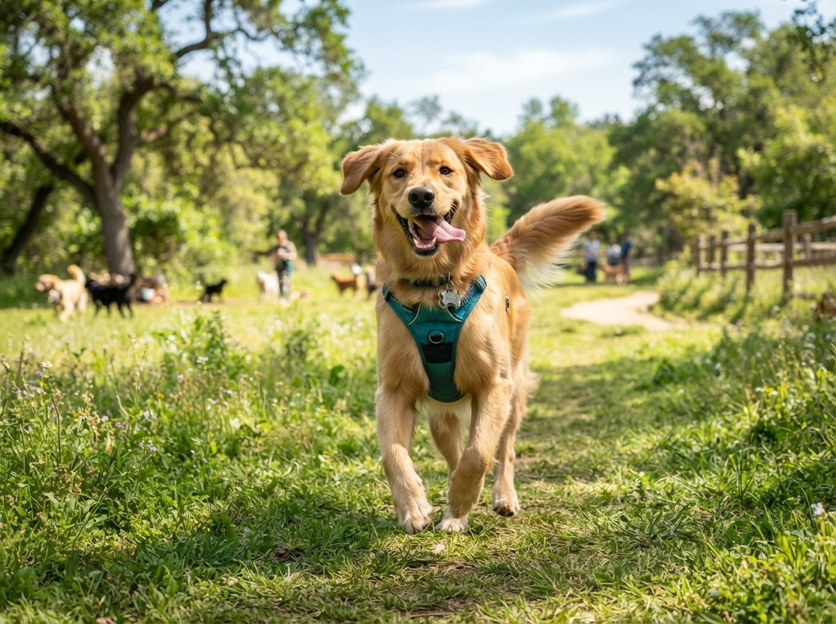 Healthy excited dog after professional pet care and exercise