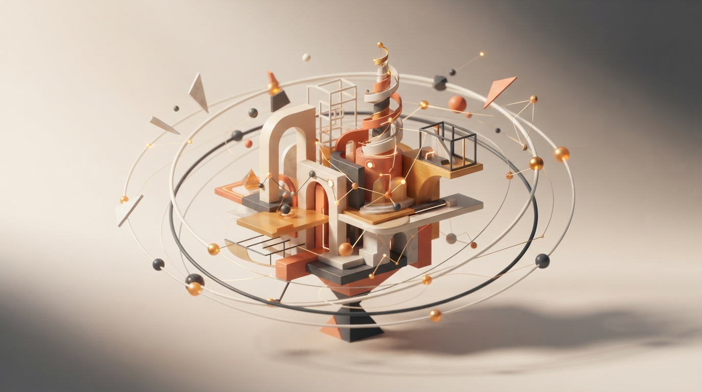 Abstract 3D composition representing connected systems