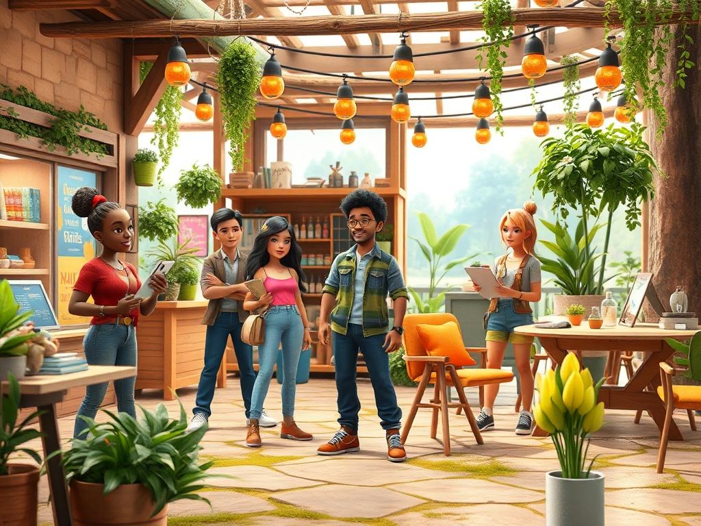 A vibrant digital scene showcasing a diverse group of Avakin